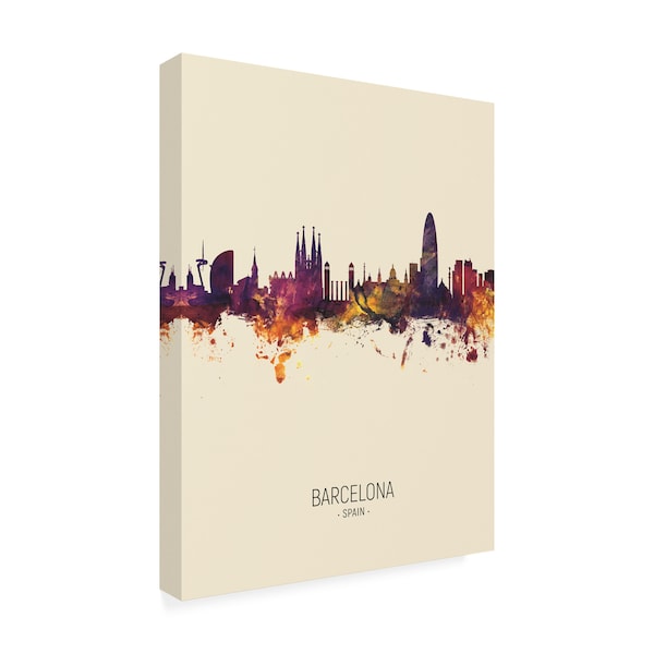 Michael Tompsett 'Barcelona Spain Skyline Portrait III' Canvas Art,14x19